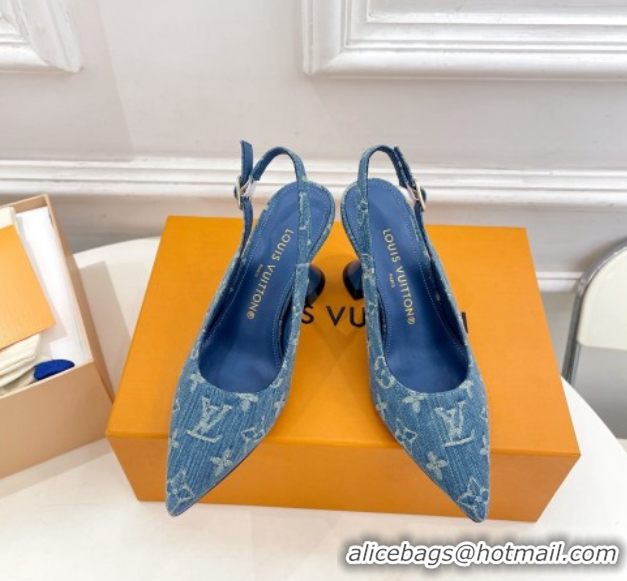 Durable Louis Vuitton Monogram Denim Slingback Pump 8.5cm Blue 611011