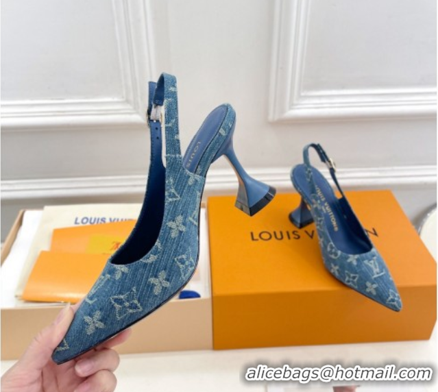 Durable Louis Vuitton Monogram Denim Slingback Pump 8.5cm Blue 611011