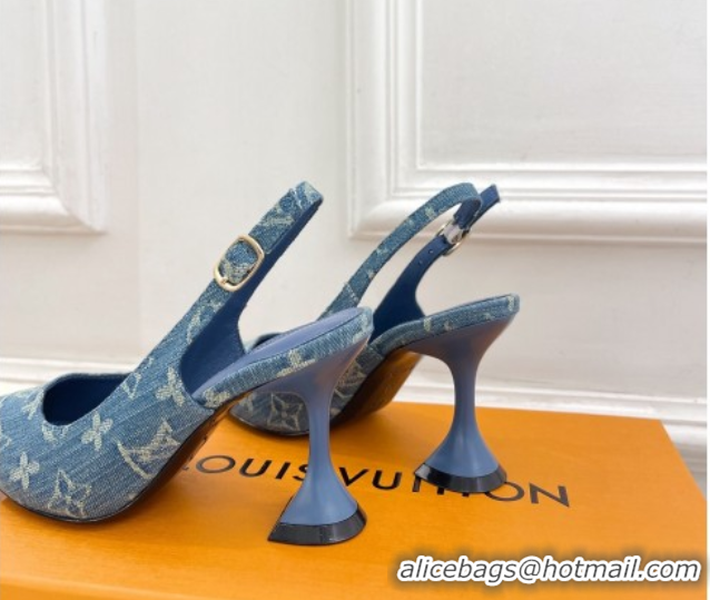 Durable Louis Vuitton Monogram Denim Slingback Pump 8.5cm Blue 611011