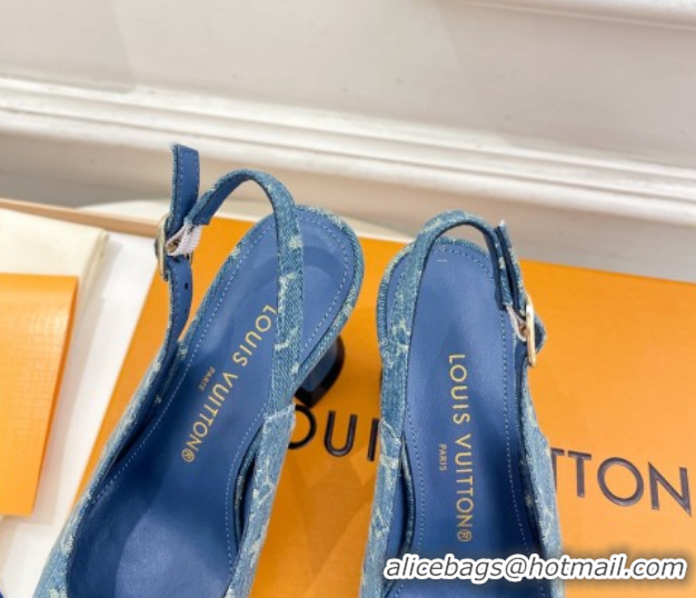 Durable Louis Vuitton Monogram Denim Slingback Pump 8.5cm Blue 611011