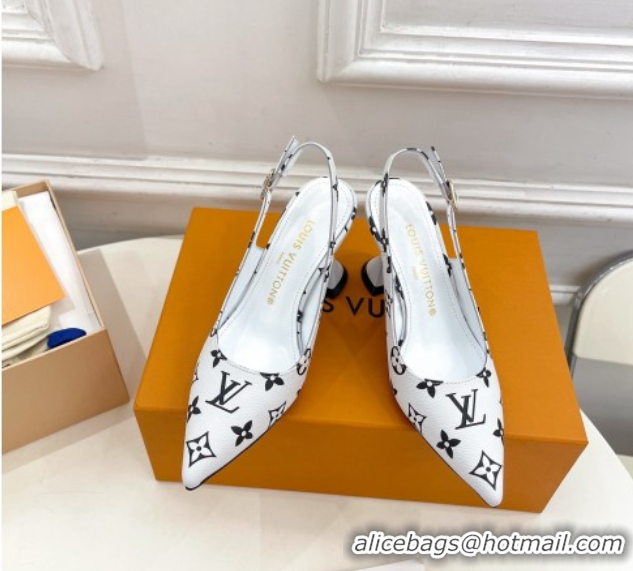 Top Quality Louis Vuitton Monogram Canvas Slingback Pump 8.5cm White 611013