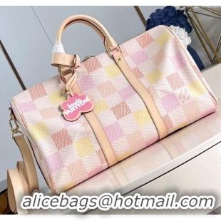 Promotional Louis Vuitton Keepall Bandouliere 45 Bag in Damierlicious Canvas N40713 Pink 2024