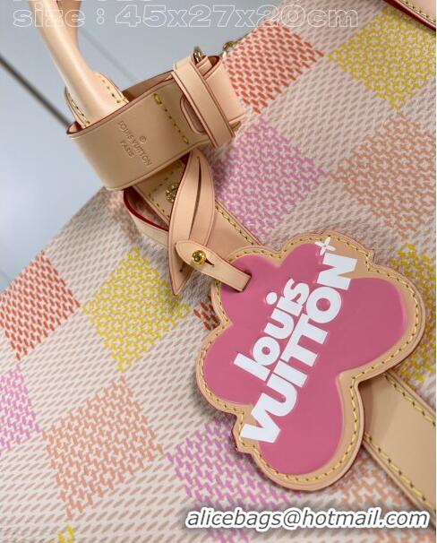 Promotional Louis Vuitton Keepall Bandouliere 45 Bag in Damierlicious Canvas N40713 Pink 2024