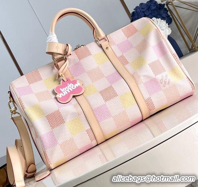 Promotional Louis Vuitton Keepall Bandouliere 45 Bag in Damierlicious Canvas N40713 Pink 2024