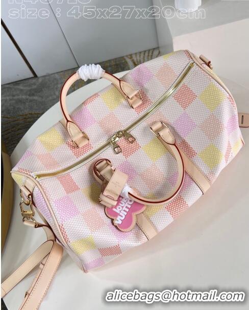 Promotional Louis Vuitton Keepall Bandouliere 45 Bag in Damierlicious Canvas N40713 Pink 2024