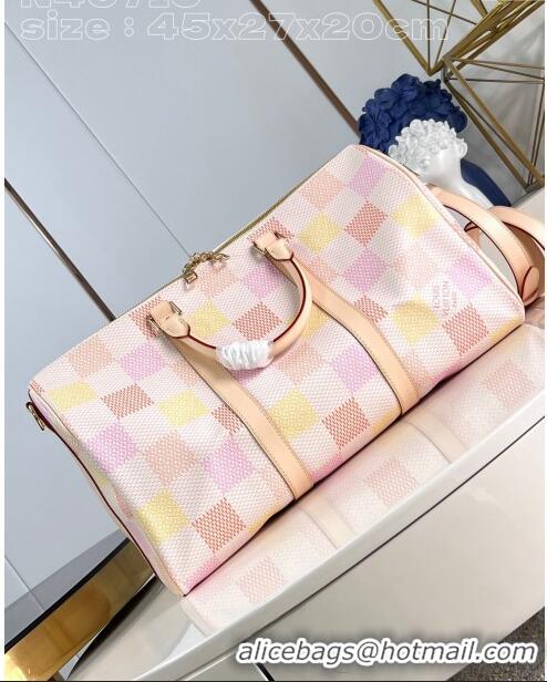 Promotional Louis Vuitton Keepall Bandouliere 45 Bag in Damierlicious Canvas N40713 Pink 2024