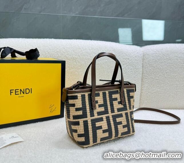 Promotional Fendi FF Straw Mini Basket bag 0618 Beige/Black 2024