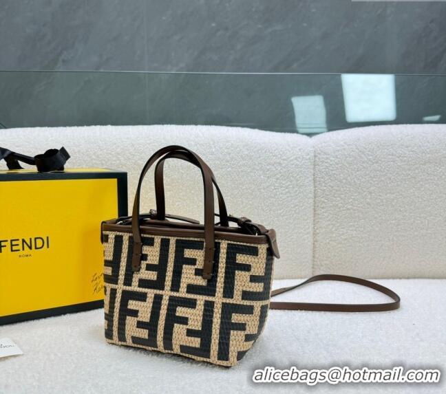 Promotional Fendi FF Straw Mini Basket bag 0618 Beige/Black 2024