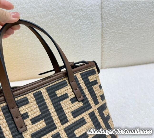 Promotional Fendi FF Straw Mini Basket bag 0618 Beige/Black 2024