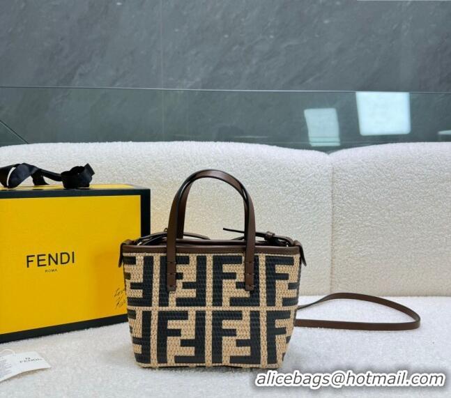 Promotional Fendi FF Straw Mini Basket bag 0618 Beige/Black 2024