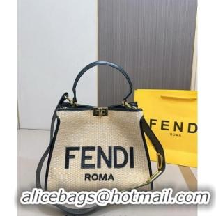 Super Quality Fendi Peekaboo Straw Bag F0618 Black 2024