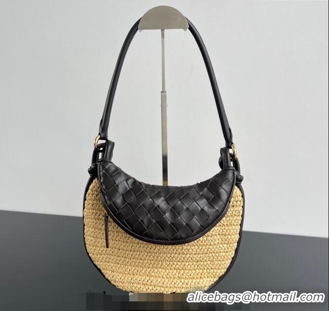 Promotional Bottega Veneta Small Gemelli Shoulder Bag in Intrecciato Leather and Straw 776764 Black