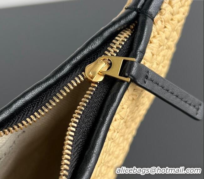 Promotional Bottega Veneta Small Gemelli Shoulder Bag in Intrecciato Leather and Straw 776764 Black