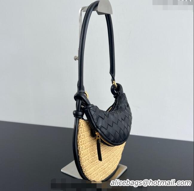 Promotional Bottega Veneta Small Gemelli Shoulder Bag in Intrecciato Leather and Straw 776764 Black