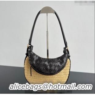 Inexpensive Bottega Veneta Small Gemelli Shoulder Bag in Intrecciato Leather and Straw 776764 Brown