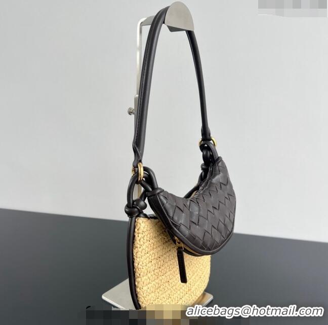 Inexpensive Bottega Veneta Small Gemelli Shoulder Bag in Intrecciato Leather and Straw 776764 Brown