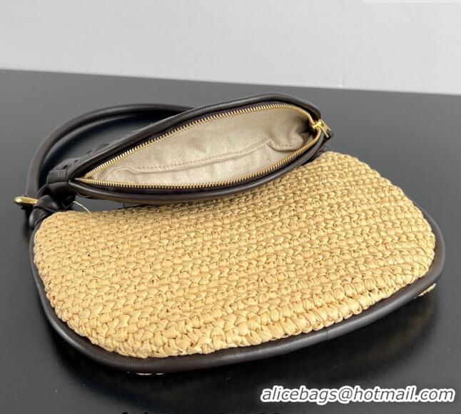 Inexpensive Bottega Veneta Small Gemelli Shoulder Bag in Intrecciato Leather and Straw 776764 Brown