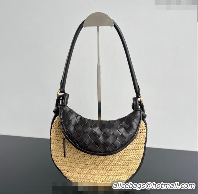 Inexpensive Bottega Veneta Small Gemelli Shoulder Bag in Intrecciato Leather and Straw 776764 Brown