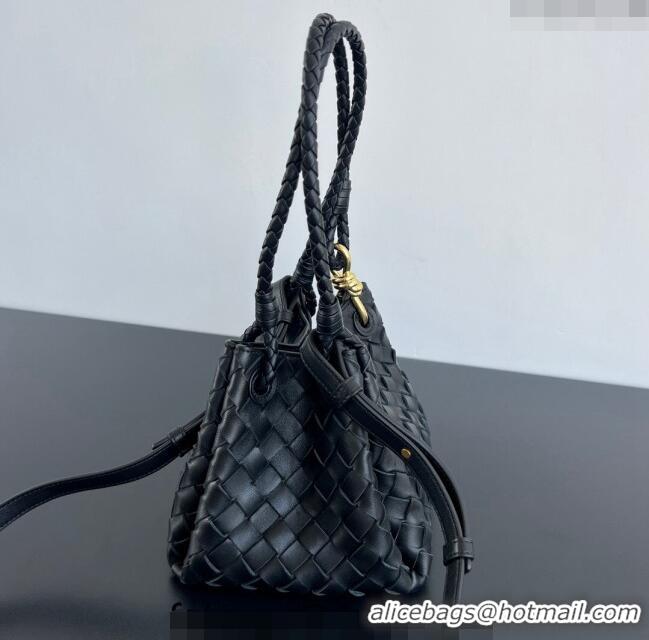 Reasonable Price Bottega Veneta Small Parachute Shoulder Bag in Intrecciato Leather 796569 Black 2024