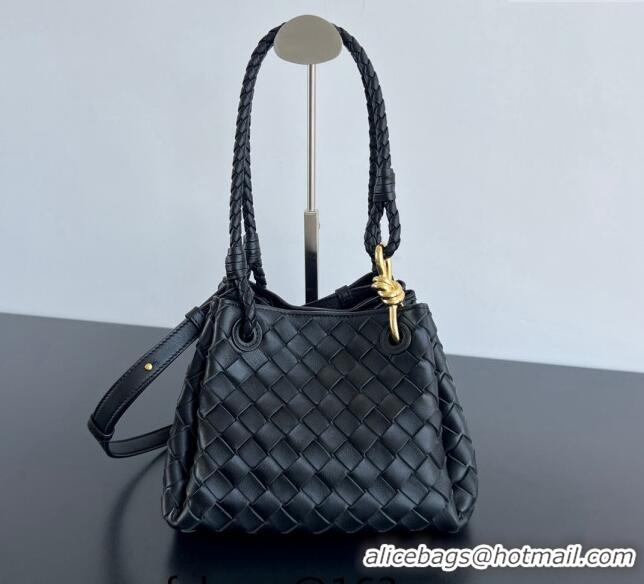 Reasonable Price Bottega Veneta Small Parachute Shoulder Bag in Intrecciato Leather 796569 Black 2024