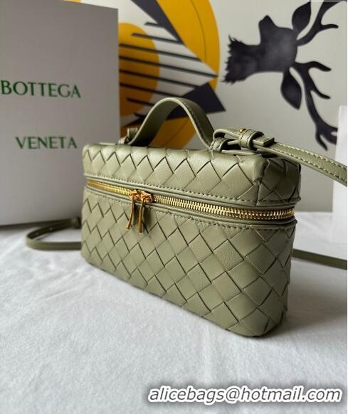 Popular Style Bottega Veneta Bang Bang Vanity Case in Intrecciato Leather 789109 Travertine Green 2024