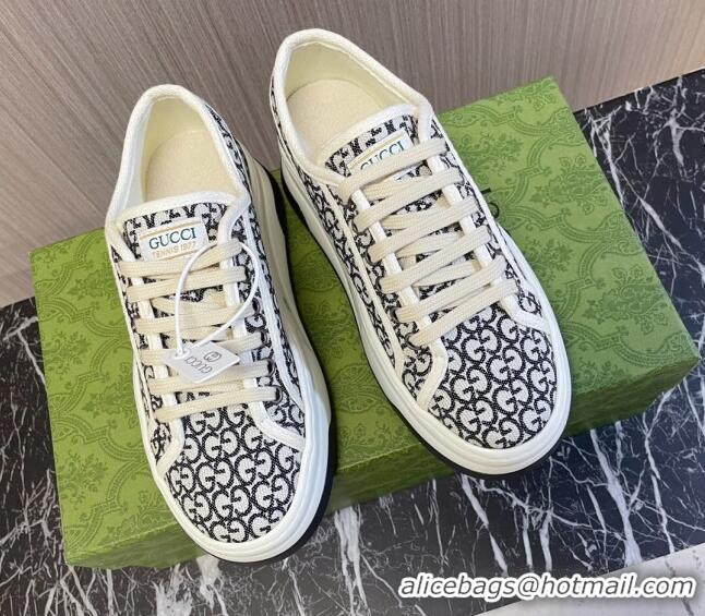 Cheap Design Gucci Tennis 1977 GG Canvas Jacquard Low-top Platform Sneakers 5cm Black/White 605001