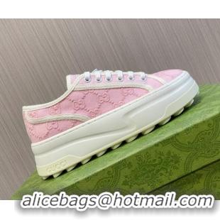 Affordable Price Gucci Tennis 1977 GG Embroidered Canvas Low-top Platform Sneakers 5cm Pink 605002