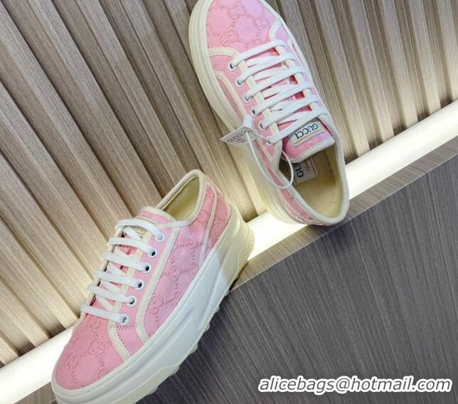 Affordable Price Gucci Tennis 1977 GG Embroidered Canvas Low-top Platform Sneakers 5cm Pink 605002