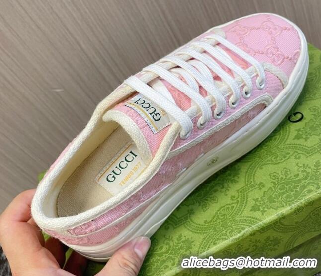 Affordable Price Gucci Tennis 1977 GG Embroidered Canvas Low-top Platform Sneakers 5cm Pink 605002