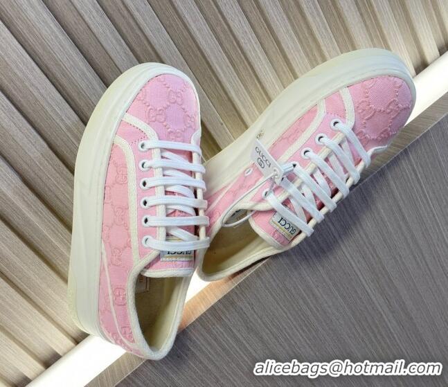 Affordable Price Gucci Tennis 1977 GG Embroidered Canvas Low-top Platform Sneakers 5cm Pink 605002