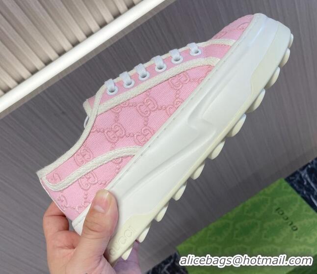 Affordable Price Gucci Tennis 1977 GG Embroidered Canvas Low-top Platform Sneakers 5cm Pink 605002