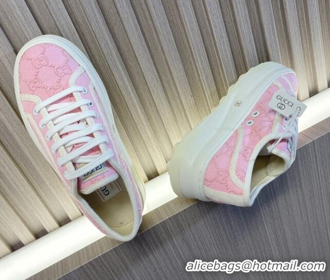 Affordable Price Gucci Tennis 1977 GG Embroidered Canvas Low-top Platform Sneakers 5cm Pink 605002