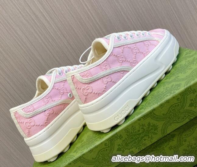 Affordable Price Gucci Tennis 1977 GG Embroidered Canvas Low-top Platform Sneakers 5cm Pink 605002