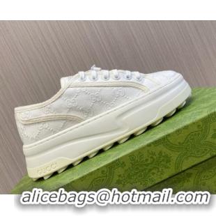 Top Quality Gucci Tennis 1977 GG Embroidered Canvas Low-top Platform Sneakers 5cm White 605003