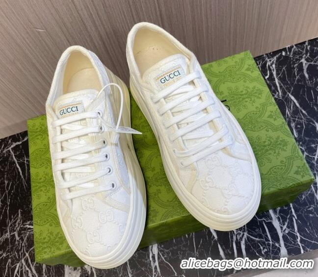 Top Quality Gucci Tennis 1977 GG Embroidered Canvas Low-top Platform Sneakers 5cm White 605003