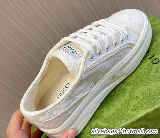 Top Quality Gucci Tennis 1977 GG Embroidered Canvas Low-top Platform Sneakers 5cm White 605003