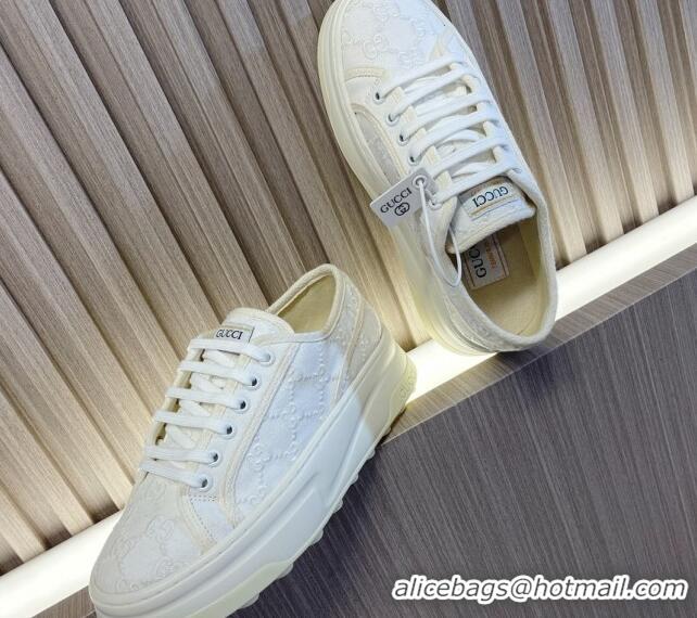 Top Quality Gucci Tennis 1977 GG Embroidered Canvas Low-top Platform Sneakers 5cm White 605003