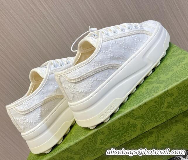 Top Quality Gucci Tennis 1977 GG Embroidered Canvas Low-top Platform Sneakers 5cm White 605003