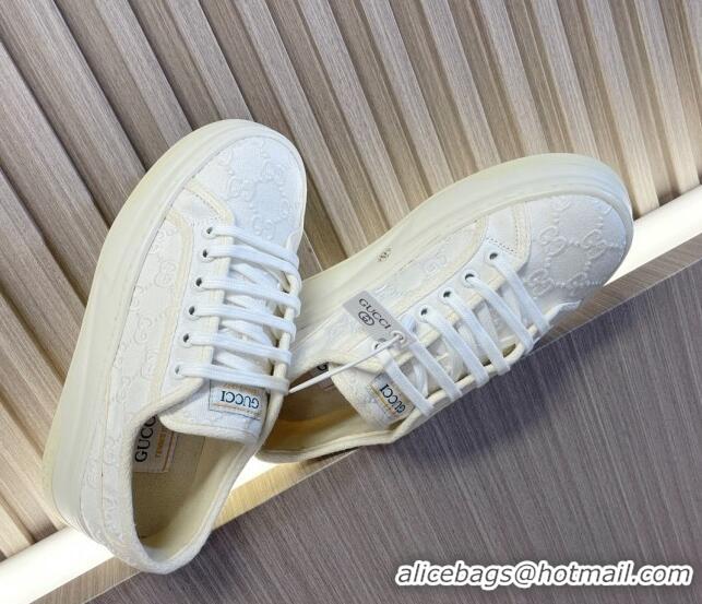 Top Quality Gucci Tennis 1977 GG Embroidered Canvas Low-top Platform Sneakers 5cm White 605003