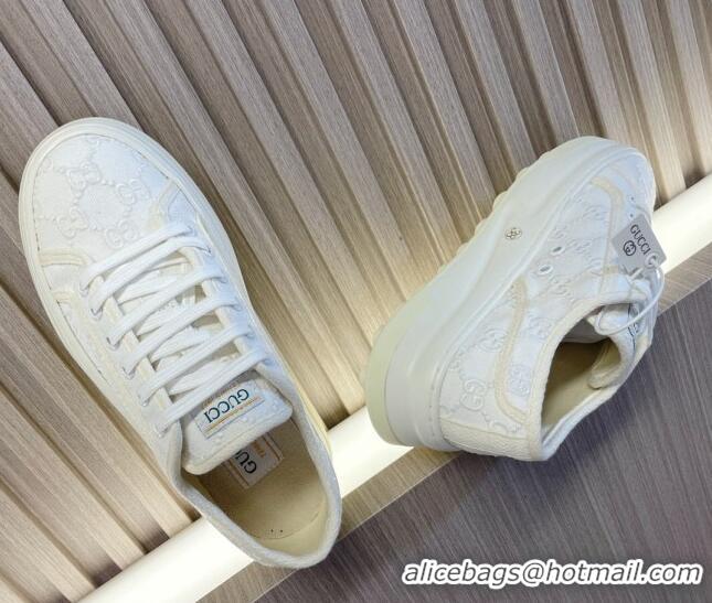 Top Quality Gucci Tennis 1977 GG Embroidered Canvas Low-top Platform Sneakers 5cm White 605003