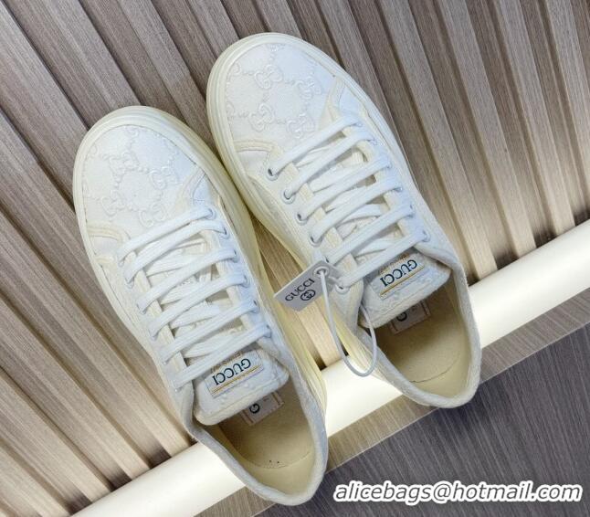 Top Quality Gucci Tennis 1977 GG Embroidered Canvas Low-top Platform Sneakers 5cm White 605003