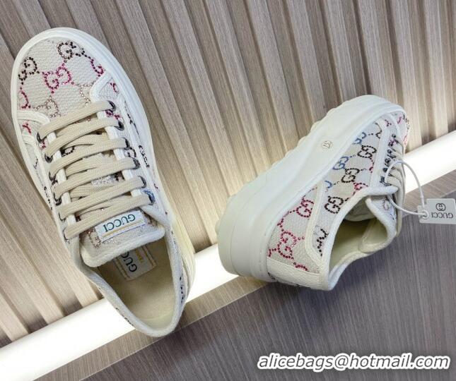 Duplicate Gucci Tennis 1977 Strass GG Canvas Low-top Platform Sneakers 5cm White 605004