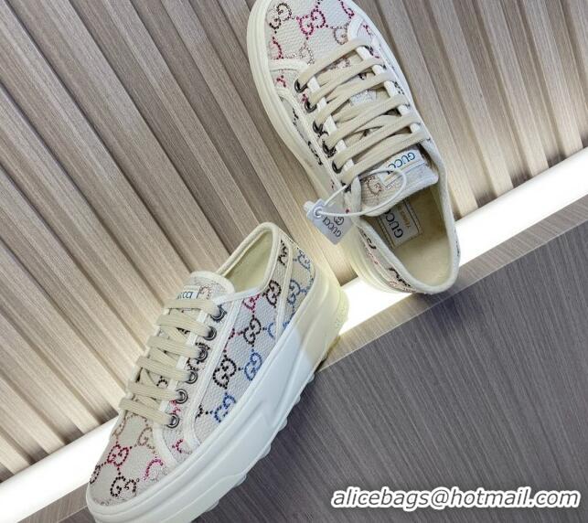 Duplicate Gucci Tennis 1977 Strass GG Canvas Low-top Platform Sneakers 5cm White 605004