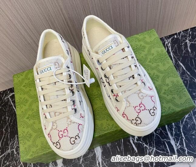 Duplicate Gucci Tennis 1977 Strass GG Canvas Low-top Platform Sneakers 5cm White 605004