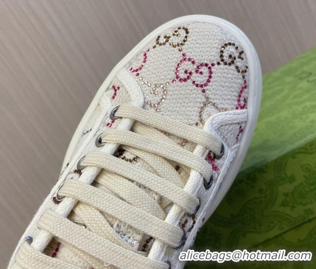 Duplicate Gucci Tennis 1977 Strass GG Canvas Low-top Platform Sneakers 5cm White 605004