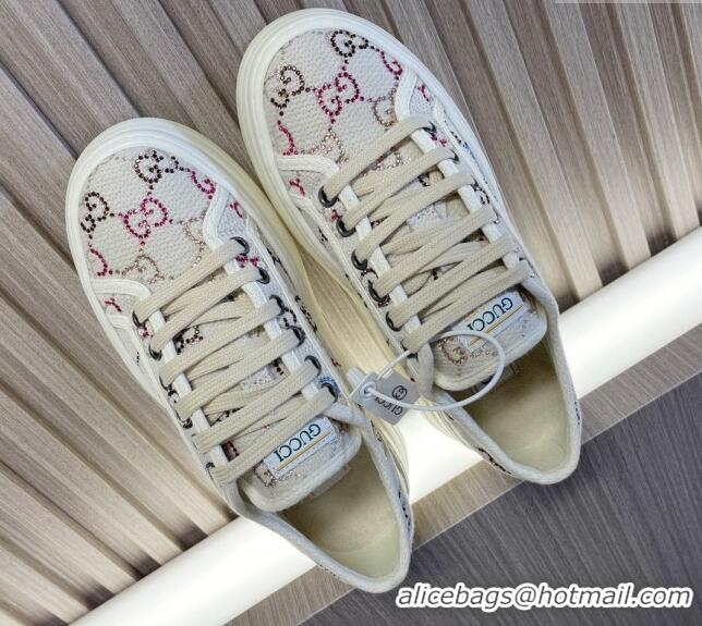 Duplicate Gucci Tennis 1977 Strass GG Canvas Low-top Platform Sneakers 5cm White 605004