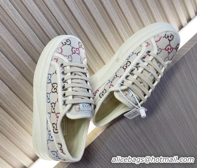 Duplicate Gucci Tennis 1977 Strass GG Canvas Low-top Platform Sneakers 5cm White 605004