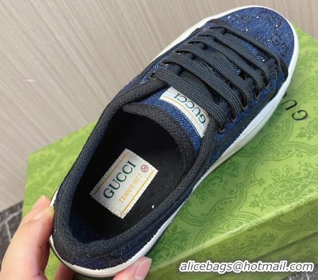 AAAAA Gucci Tennis 1977 Strass GG Denim Low-top Platform Sneakers 5cm Blue 605005