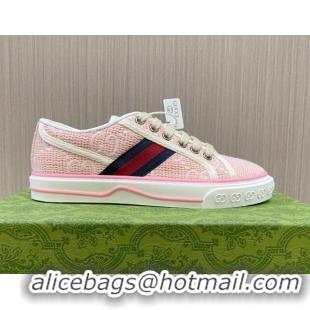 Good Quality Gucci Tennis 1977 Low-top Sneakers in GG Embroidered Crochet Cotton Light Pink 05012