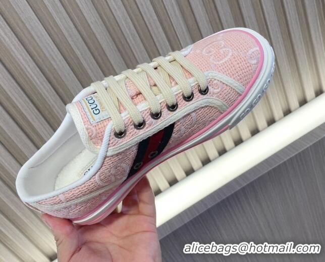 Good Quality Gucci Tennis 1977 Low-top Sneakers in GG Embroidered Crochet Cotton Light Pink 05012